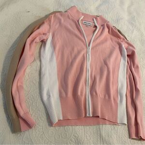 Y2K Sport Haley size Medium Light Pink Barbie Coquette Preppy Full Zip Sweater